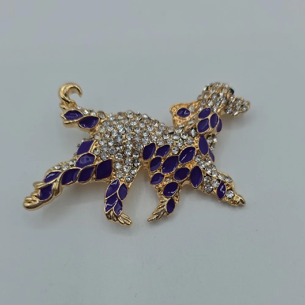 Pretty Golden Retriever Dog Gold and Purple Brooch